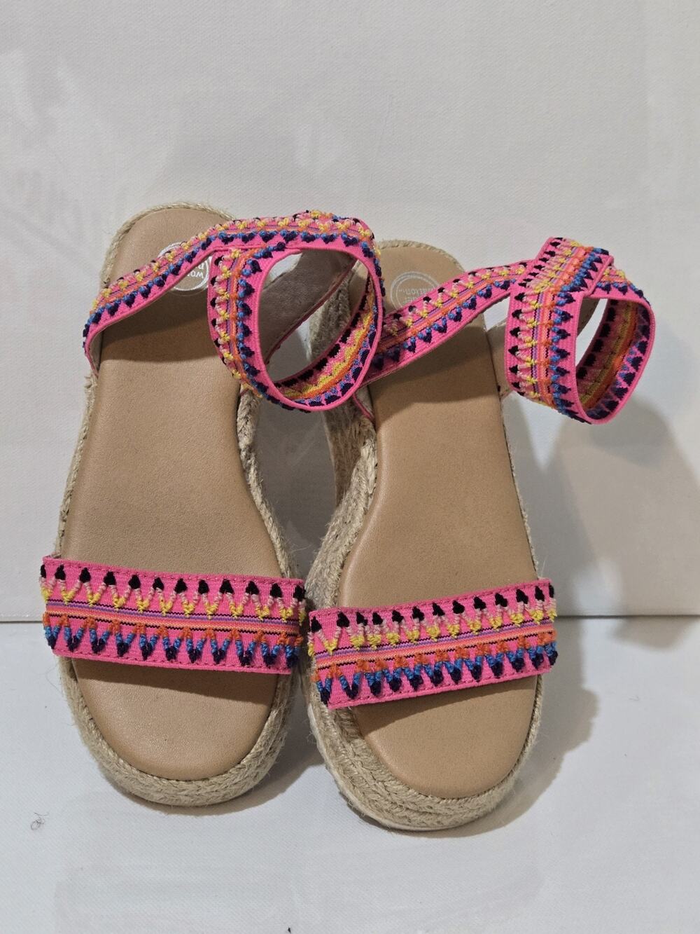 Girls Wonder Nation Woven Straw Elastic Strappy Shoe Sandals Size 13 Multicolors